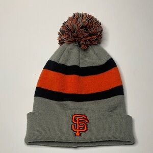 Stylish Gray and Orange Pom-Pom SF Giants Beanie
